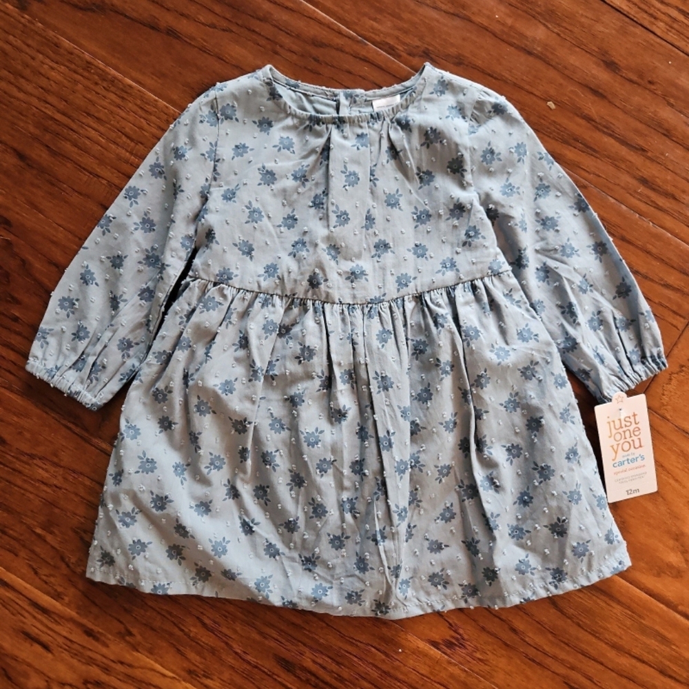 NEW Carter's Baby Toddler Girl 12 Month Long Sleeve Dress Blue Floral